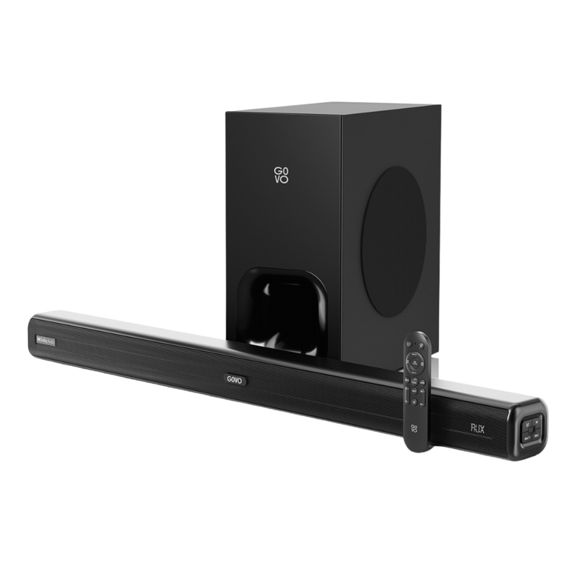 GOVO GOSURROUND 870 |DOLBY DIGITAL| 240 W RMS SOUND BAR | 2.1 CHANNEL| HOME THEATRE |BLUETOOTH V5.3|3 EQUALIZER MODES| BLACK GOVO GOSURROUND 870 |DOLBY DIGITAL| 240 W RMS SOUND BAR | 2.1 CHANNEL| HOME THEATRE |BLUETOOTH V5.3|3 EQUALIZER MODES| BLACK