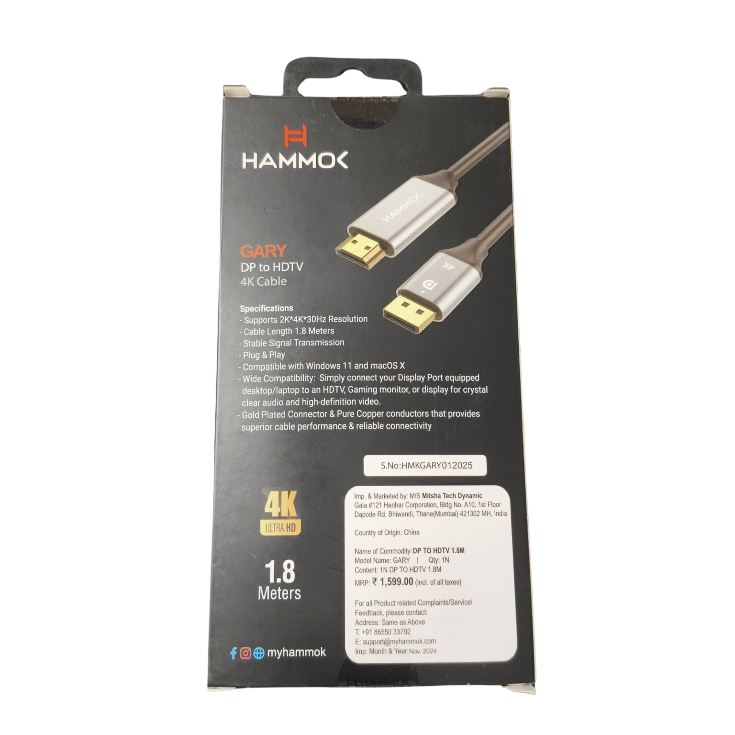 HAMMOK | GARY | DP TO HDTV | 4K CABLE |STABLE SIGNAL TRANSMISSION | | PLUG & PLAY | GREY HAMMOK | GARY | DP TO HDTV | 4K CABLE |STABLE SIGNAL TRANSMISSION | | PLUG & PLAY | GREY