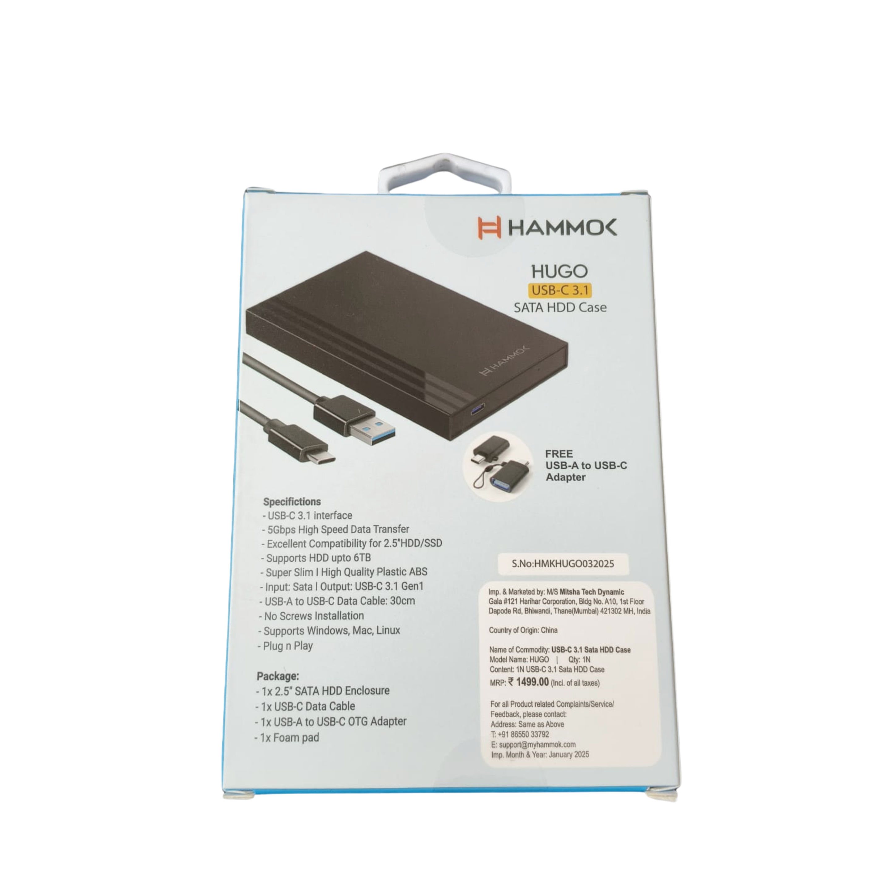 HAMMOK | HUGO USB-C 3.1 | SATA HDD CASE| 2.5” SATA |UPTO 6 TB SUPPORT | MATTE BLACK HAMMOK | HUGO USB-C 3.1 | SATA HDD CASE| 2.5” SATA |UPTO 6 TB SUPPORT | MATTE BLACK