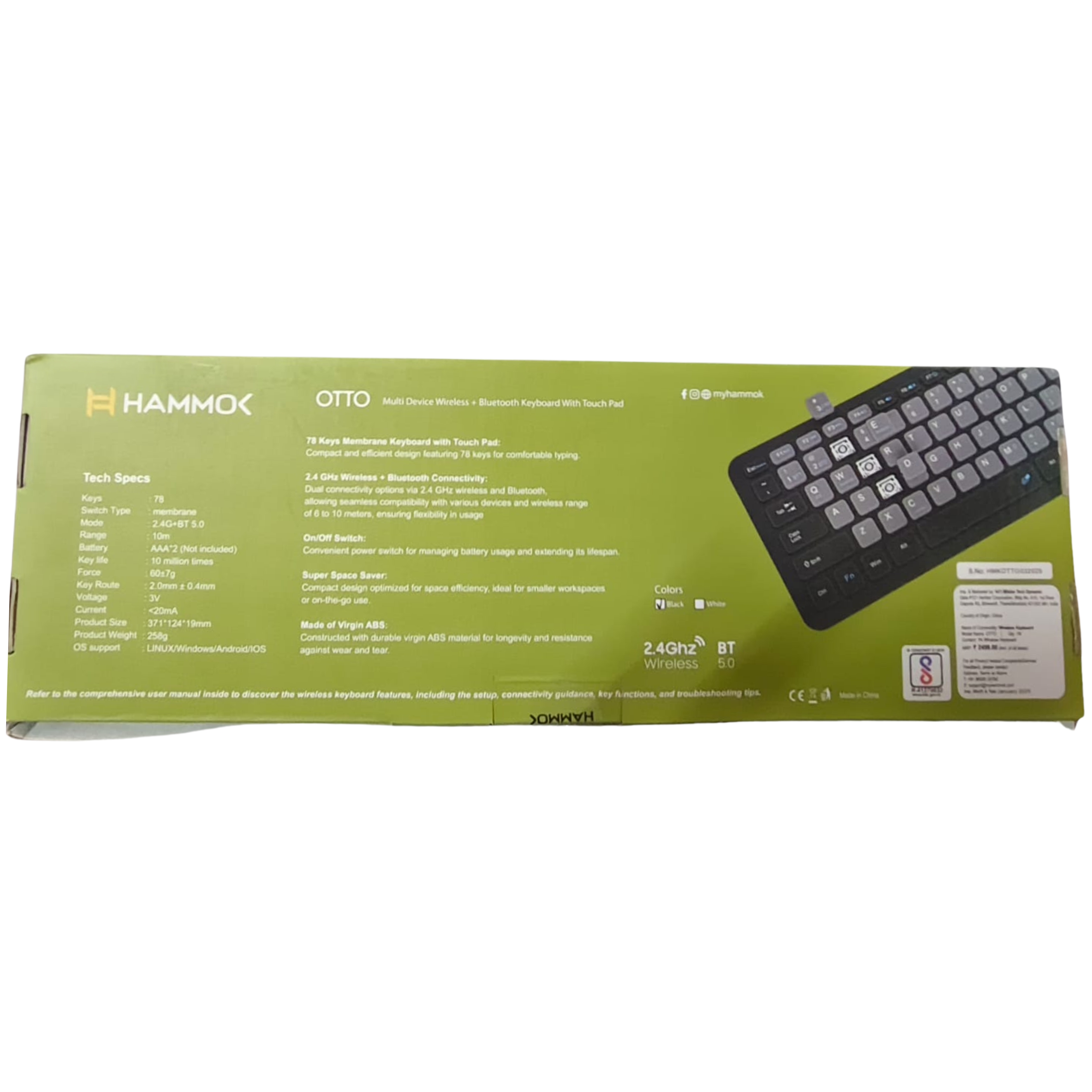 HAMMOK| OTTO MULTI DEVICE | WIRELESS, BLUETOOTH KEYBOARD WITH TOUCHPAD |WHITE HAMMOK| OTTO MULTI DEVICE | WIRELESS, BLUETOOTH KEYBOARD WITH TOUCHPAD |WHITE